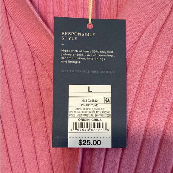 Universal Thread Target Pink Ribbed buttoned V-Neck Sweater - Picture 2 of 2